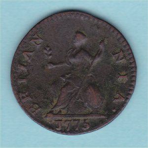 1775 Farthing, counterfeit, gVF Reverse
