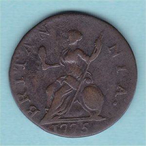 1775 (b) Farthing, counterfeit, VF Reverse