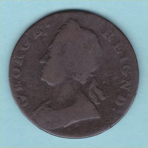 1730 HalfPenny, George II counterfeit, F