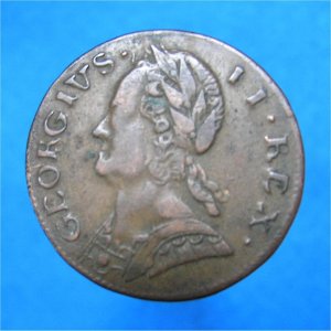 1750 HalfPenny, George II counterfeit, VF+