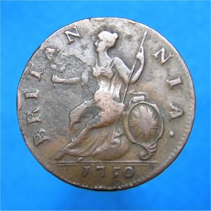 1750 HalfPenny, George II counterfeit, VF+ Reverse