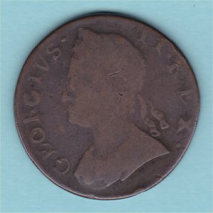 1754 HalfPenny, George II counterfeit, F