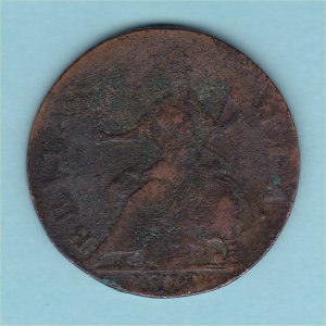 1772 (b) HalfPenny, rarer date, counterfeit, aFine Reverse