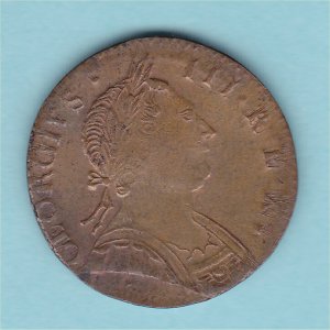 1772 HalfPenny, Simian counterfeit, aEF