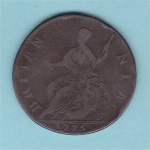 1775 (b) HalfPenny, generic counterfeit, VF Reverse