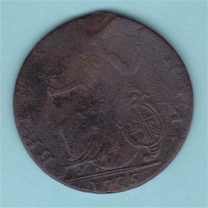 1775 (d) HalfPenny, counterfeit, Fair Reverse