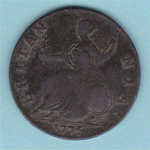 1775 (f) HalfPenny, counterfeit, fair Reverse