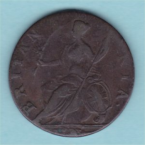 1775 (x) HalfPenny, counterfeit, fair Reverse