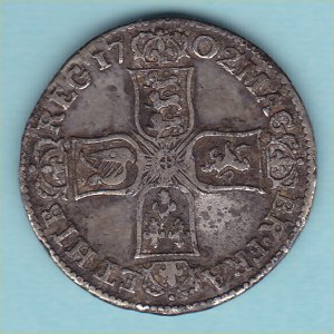 1702 Shilling, counterfeit, VF Reverse
