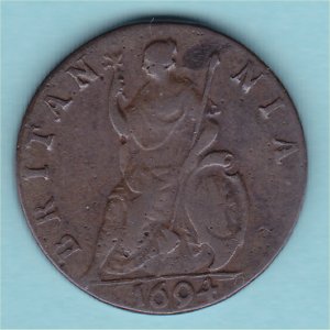 1694 (b) Farthing, William and Mary,  VFine Reverse