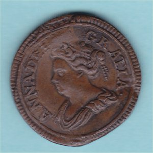 1713 Farthing, Anne,  EF, portico forgery