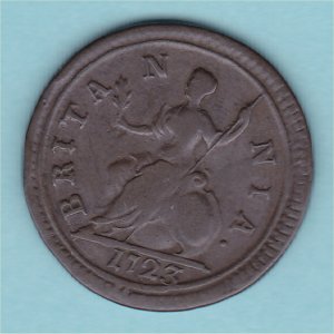 1723 Farthing, George I, VF Reverse