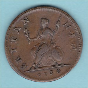 1730 Farthing, A over A, George II, nVF Reverse