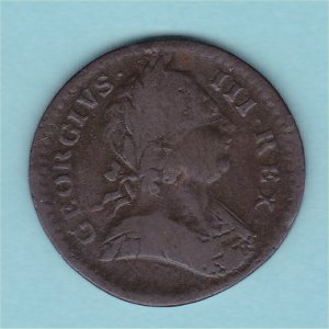 1771 Farthing, George III, Rare date, nFine