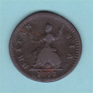 1771 Farthing, George III, Rare date, nFine Reverse