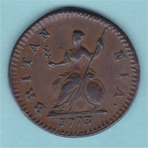 1773 Farthing, George III, VF Reverse