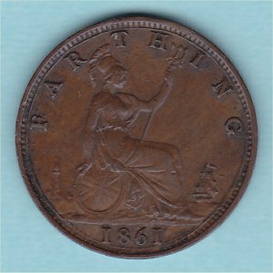 1861 Farthing, Victoria, gVF Reverse