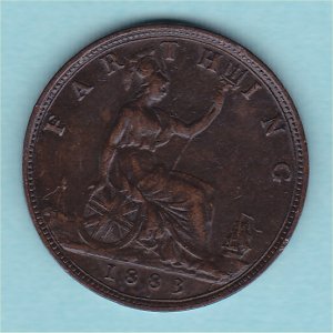 1883 Farthing, Victoria, perfect F, gVF Reverse