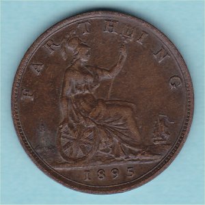 1895 Farthing, Victoria, Young Head, VF Reverse