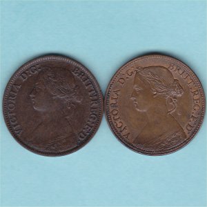 1860 Farthing, toothed, Victoria, Fine