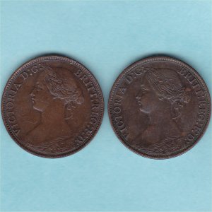 1875 Farthing, large date, Victoria, gVF