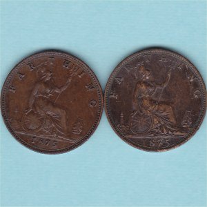 1875 Farthing, large date, Victoria, gVF Reverse