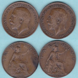 George V Farthing Set, all twenty-seven coins. Detail