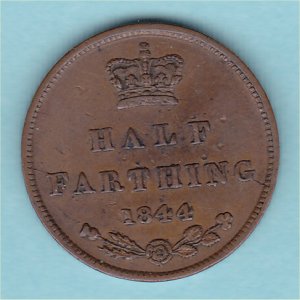 1844 Half Farthing, Victoria, Fine Reverse