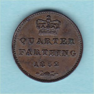1852 Quarter Farthing, Victoria, EF Reverse