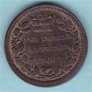 1866 Third Farthing, Victoria, EF Reverse