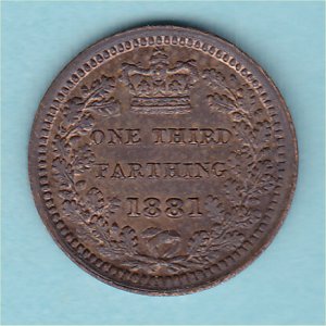 1881 Third Farthing, Victoria, EF Reverse