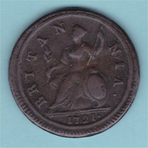 1721 HalfPenny, Stop after date, gFine Reverse
