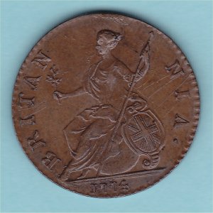1774 HalfPenny, bargain aUnc Reverse