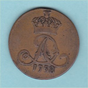 1758 Isle of Man Penny, gF Reverse