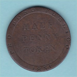 1831 Isle of Man Half Penny Token, Fine Reverse