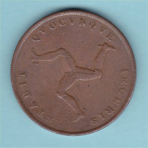 1839 Isle of Man Penny, gF Reverse