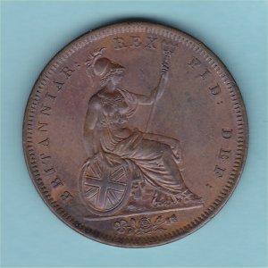 1826 Penny Thin Line, George IV,  aUnc Reverse