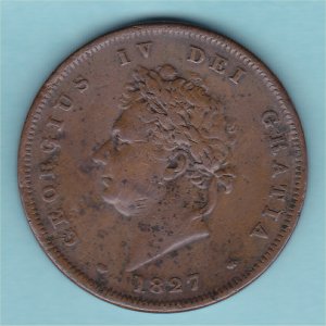 1827 RARE Penny, George IV,  bold gFine