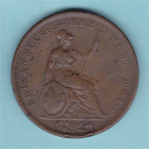 1827 RARE Penny, George IV,  bold gFine Reverse