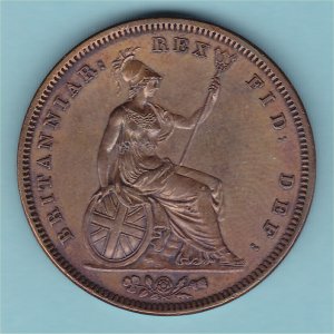1831 Penny .w.w Rare, William IV,  aUnc Reverse