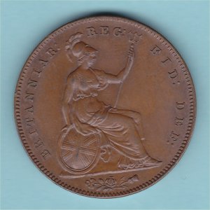 1857 Penny PT, Victoria, aUnc Reverse