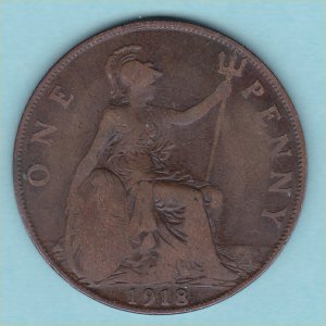 1918 Penny, George V, aF Reverse