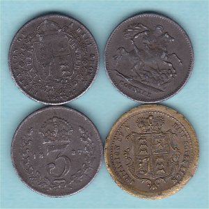 Victorian miniature Dolls House / Model money, 4 coins. Reverse