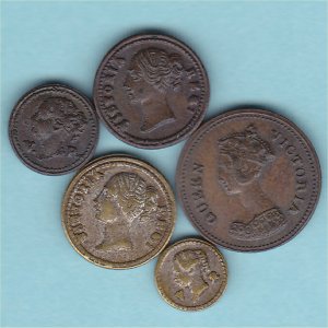 Victorian miniature Dolls House / Model money. 5 coins.