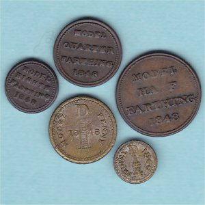 Victorian miniature Dolls House / Model money. 5 coins. Reverse