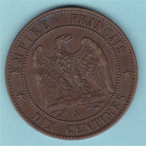France 1862 Ten Centimes, VF Reverse