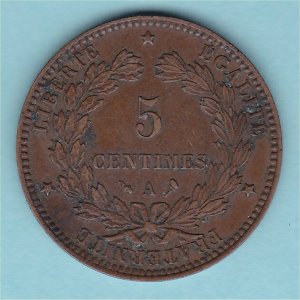 France 1897 Five Centimes, VF Reverse