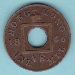 Hong Kong 1866 One Mil, VF
