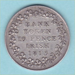 1813 10 pence Bank Token, George III, EF Reverse