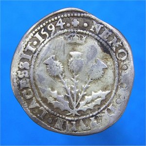 1594 Scottish Five Shillings, James VI, fair/gF Reverse